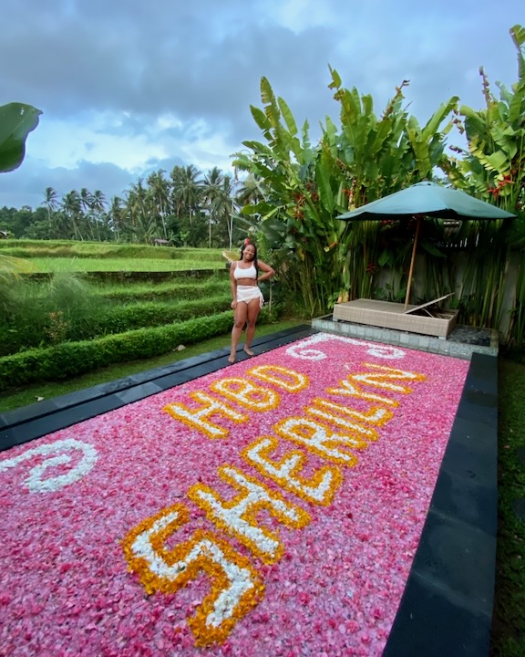 A person celebrating their birthday in Bali Indonesia. 
